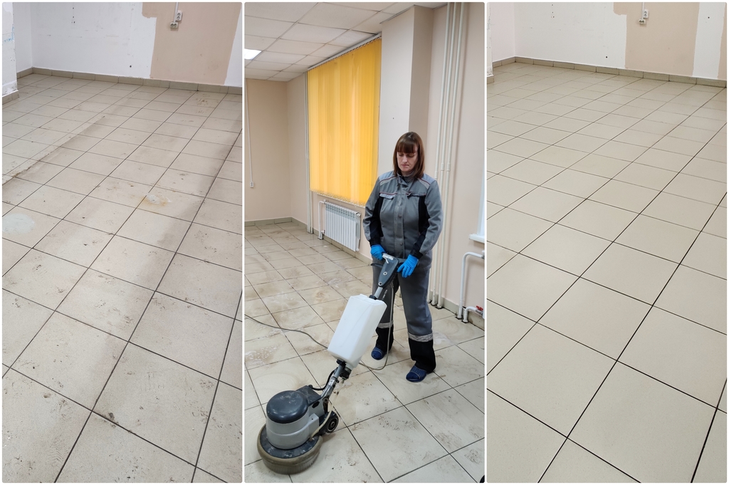 процесс чистки кафельного плитки